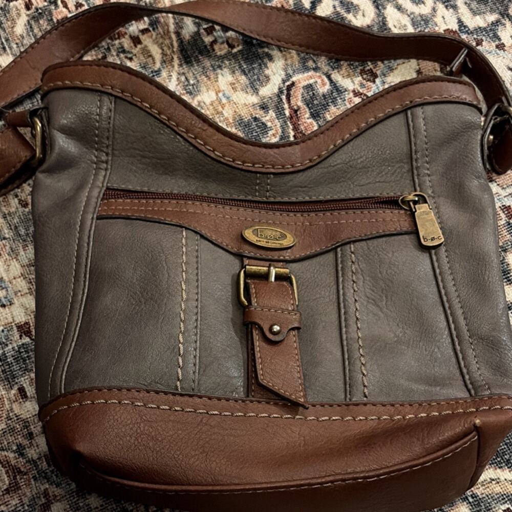 b.ø.c. Born Concept Colorblock Crossbody Bag Brown/Gray w/ USB Power Bank Pocket